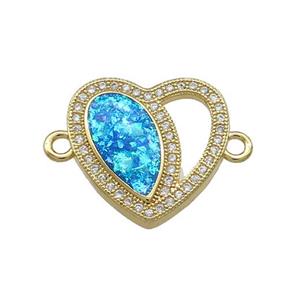Copper Heart Connector Pave Blue Fire Opal Zircon 18K Gold Plated, approx 18mm