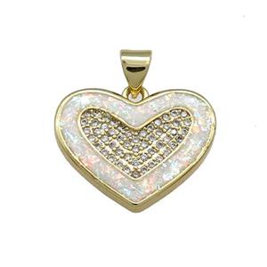 Copper Heart Pendant Pave White Fire Opal Zircon 18K Gold Plated, approx 16-20mm