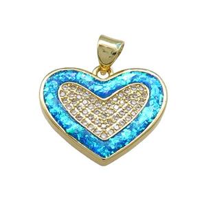 Copper Heart Pendant Pave Blue Fire Opal Zircon 18K Gold Plated, approx 16-20mm