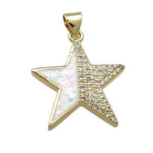 Copper Star Pendant Pave White Fire Opal Zircon 18K Gold Plated, approx 20mm