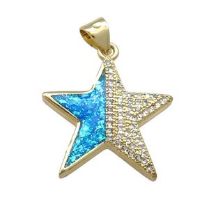 Copper Star Pendant Pave Blue Fire Opal Zircon 18K Gold Plated, approx 20mm