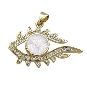 Copper Eye Pendant Pave White Fire Opal Zircon 18K Gold Plated, approx 18-30mm