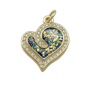 Copper Heart Pendant Pave Multicolor Fire Opal Zircon 18K Gold Plated, approx 16-17mm