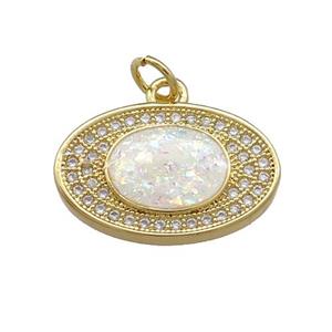 Copper Oval Pendant Pave White Fire Opal 18K Gold Plated, approx 13-19mm