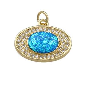 Copper Oval Pendant Pave Blue Fire Opal 18K Gold Plated, approx 13-19mm