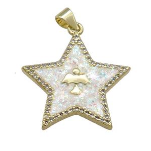 Copper Star Pendant Pave White Fire Opal Zircon Angel 18K Gold Plated, approx 24mm