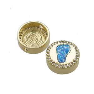 Copper Button Beads Pave Blue Fire Opal Barefoot 18K Gold Plated, approx 12mm