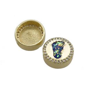 Copper Button Beads Pave Multicolor Fire Opal Barefoot 18K Gold Plated, approx 12mm
