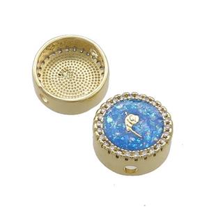 Copper Button Beads Pave Blue Fire Opal 18K Gold Plated, approx 12mm
