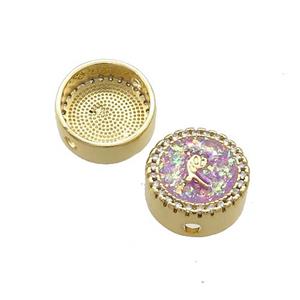 Copper Button Beads Pave Fuchsia Fire Opal 18K Gold Plated, approx 12mm