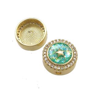 Copper Button Beads Pave Green Fire Opal Star 18K Gold Plated, approx 12mm