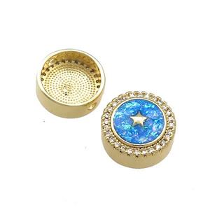 Copper Button Beads Pave Blue Fire Opal Star 18K Gold Plated, approx 12mm