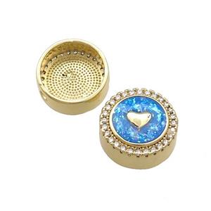 Copper Button Beads Pave Blue Fire Opal Heart 18K Gold Plated, approx 12mm
