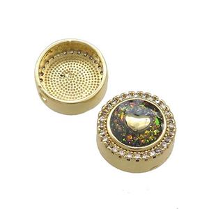 Copper Button Beads Pave Multicolor Fire Opal Heart 18K Gold Plated, approx 12mm