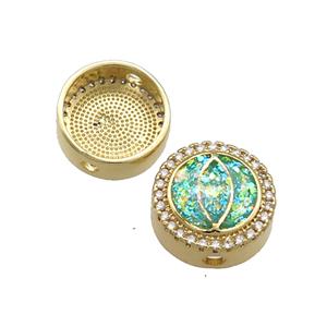 Copper Button Beads Pave Green Fire Opal Eye 18K Gold Plated, approx 12mm