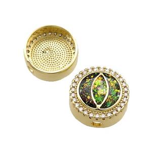 Copper Button Beads Pave Multicolor Fire Opal Eye 18K Gold Plated, approx 12mm