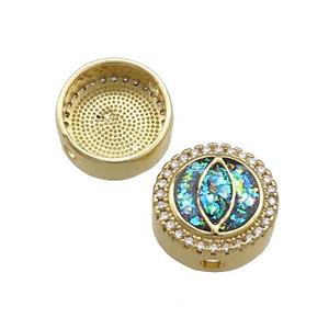 Copper Button Beads Pave Teal Fire Opal Eye 18K Gold Plated, approx 12mm
