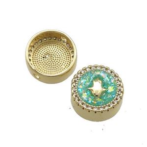 Copper Button Beads Pave Green Fire Opal Hand 18K Gold Plated, approx 12mm