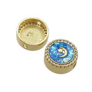 Copper Button Beads Pave Blue Fire Opal Moon Star 18K Gold Plated, approx 12mm