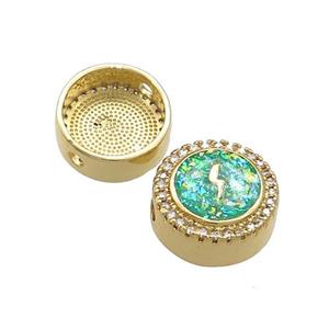 Copper Button Beads Pave Green Fire Opal Lightning 18K Gold Plated, approx 12mm