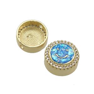 Copper Button Beads Pave Blue Fire Opal Happyface 18K Gold Plated, approx 12mm