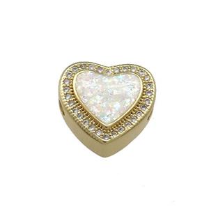 Copper Heart Beads Pave White Fire Opal Zircon 18K Gold Plated, approx 13-13.5mm
