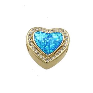 Copper Heart Beads Pave Blue Fire Opal Zircon 18K Gold Plated, approx 13-13.5mm