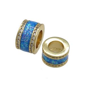 Copper Tube Beads Pave Blue Fire Opal Large Hole 18K Gold Plated, approx 8x13mm, 7mm hole
