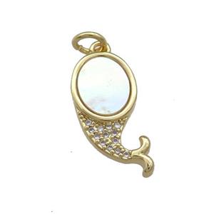 Mermaid Charms Copper Pendant Pave Shell Zircon 18K Gold Plated, approx 10-20mm