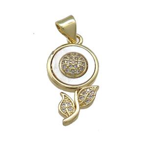 Copper Sunflower Pendant Pave Shell Zircon 18K Gold Plated, approx 12-20mm
