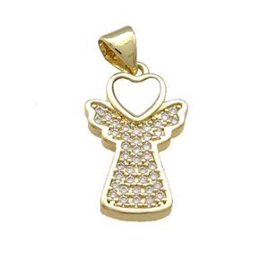 Copper Angel Charms Pendant Pendant Pave Shell Zircon 18K Gold Plated, approx 12-18mm