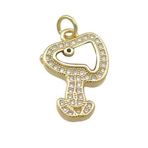 Copper Charms Pendant Pave Shell Zircon 18K Gold Plated, approx 13-19mm
