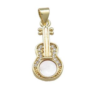 Copper Guitar Pendant Pave Shell Zircon 18K Gold Plated, approx 10-20mm