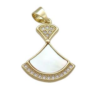 Copper Fan Pendant Pave Shell Zircon 18K Gold Plated, approx 16-19mm