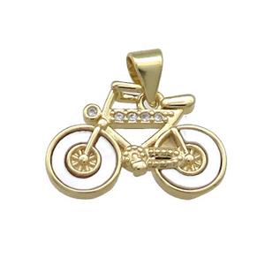 Copper Motorcycle Charms Pendant Pave Shell Zircon 18K Gold Plated, approx 13-19mm
