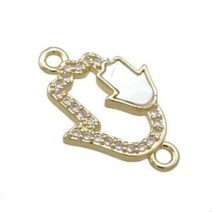 Copper Hamsahand Connector Pave Shell Zircon 18K Gold Plated, approx 14-16mm