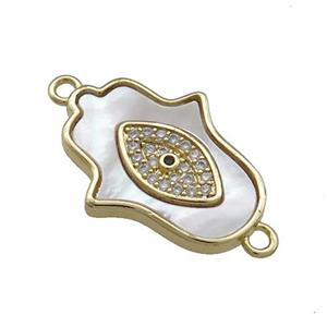 Copper Hamsahand Eye Connector Pave Shell Zircon 18K Gold Plated, approx 16-21mm