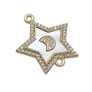 Copper Star Moon Connector Pave Shell Zircon 18K Gold Plated, approx 20mm