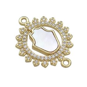 Copper Sun Hamsahand Connector Pave Shell Zircon 18K Gold Plated, approx 20mm