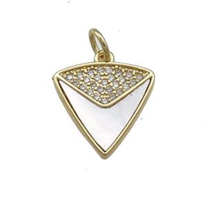 Copper Triangle Pendant Pave Shell Zircon 18K Gold Plated, approx 14mm