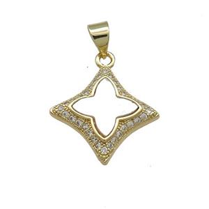 Copper Star Pendant Pave Shell Zircon 18K Gold Plated, approx 18mm
