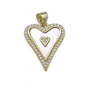 Copper Heart Pendant Pave Shell Zircon 18K Gold Plated, approx 16-20mm