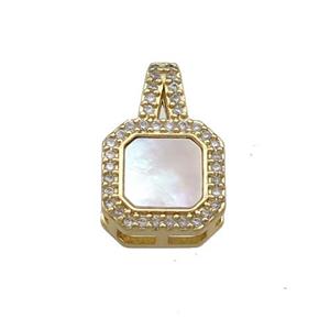 Copper Square Pendant Pave Shell Zircon 18K Gold Plated, approx 11-17mm
