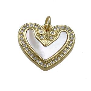 Copper Heart Pendant Pave Shell Zircon 18K Gold Plated, approx 16-18mm