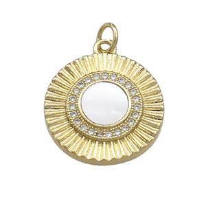 Copper Sun Pendant Pave Shell Zircon 18K Gold Plated, approx 18mm