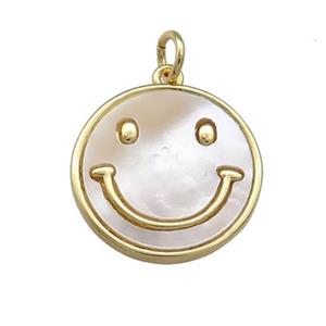 Copper Emoji Pendant Pave Shell Happyface 18K Gold Plated, approx 18mm