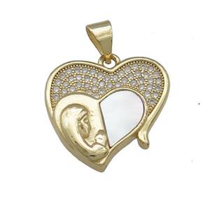 Copper Heart Pendant Pave Shell Zircon MOM 18K Gold Plated, approx 19mm