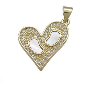 Copper Heart Pendant Pave Shell Zircon Barefoot 18K Gold Plated, approx 19-21mm