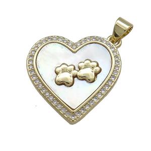 Copper Heart Pendant Pave Shell Zircon Paw 18K Gold Plated, approx 21mm