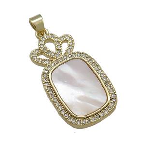 Copper Rectangle Crown Pendant Pave Shell Zircon 18K Gold Plated, approx 14-25mm